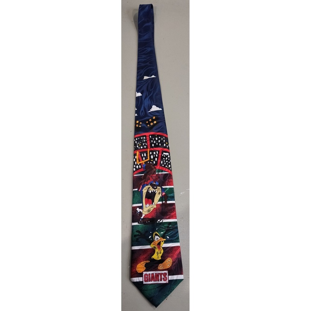 Rare Vintage 90s New York Giants NFL Looney Toons Polyester Tie Taz Daffy Duck
